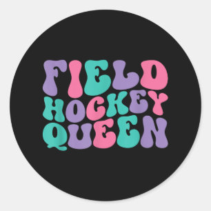 Pegatina Redonda Reina de Hockey sobre Césped Mujer Retro Vintage G