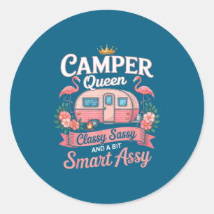 Pegatina Redonda Reina de la autocaravana Cly Sy Inteligente Y Muje