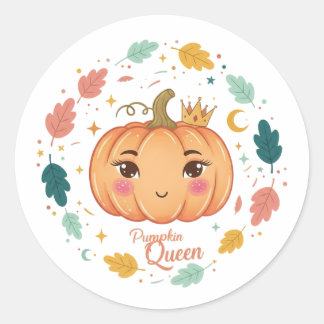 Pegatina Redonda Reina de la Calabaza 👑 | Halloween Lindo