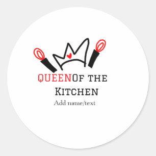 Pegatina Redonda Reina de la cocina chef cocinar añadir nombre a la