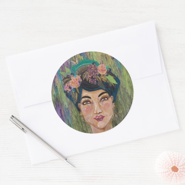 Pegatina Redonda Reina de la emperatriz contra la nobleza asiática (Sobre)