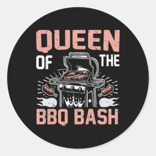 Pegatina Redonda Reina De La Fiesta De Bbq Bysh Bbq 