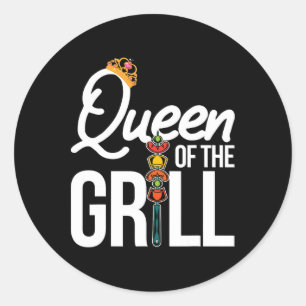 Pegatina Redonda Reina De La Parrilla Divertida Fumando Carne Barba