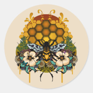 Pegatina Redonda Reina de las abejas
