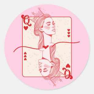 Pegatina Redonda Reina de los corazones de arte rojo y rosa preppy