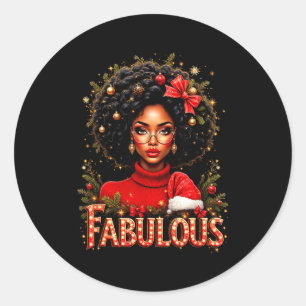 Pegatina Redonda Reina de Trineo Afroamericana Navidad Melanina Afr