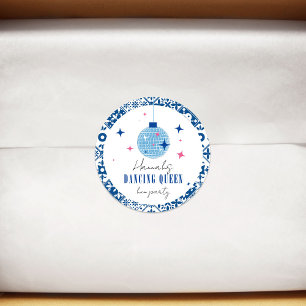 Pegatina Redonda Reina del baile fiesta griega musical disco de sol