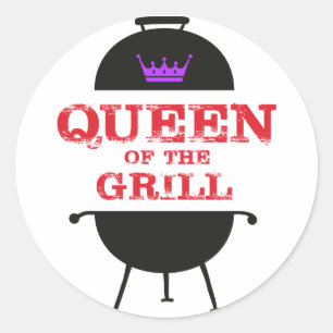 Pegatina Redonda Reina Del Grill, Rojo Morado De La Corona