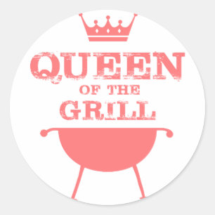 Pegatina Redonda Reina Del Grill, Rosa