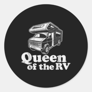 Pegatina Redonda Reina Del Rv Divertido Camping Retro Motorhome Muj