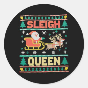 Pegatina Redonda Reina del Trineo Arcoíris LGBTQ Reno Navidad Xmas