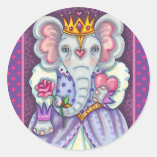 PEGATINA REDONDA REINA ELEFANTE DE CORAZONES Y ROSAS ROYAL VALENTIN