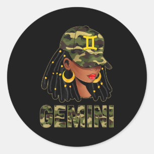 Pegatina Redonda Reina Géminis Cabello Trenzado Mujer Negra Gorra C