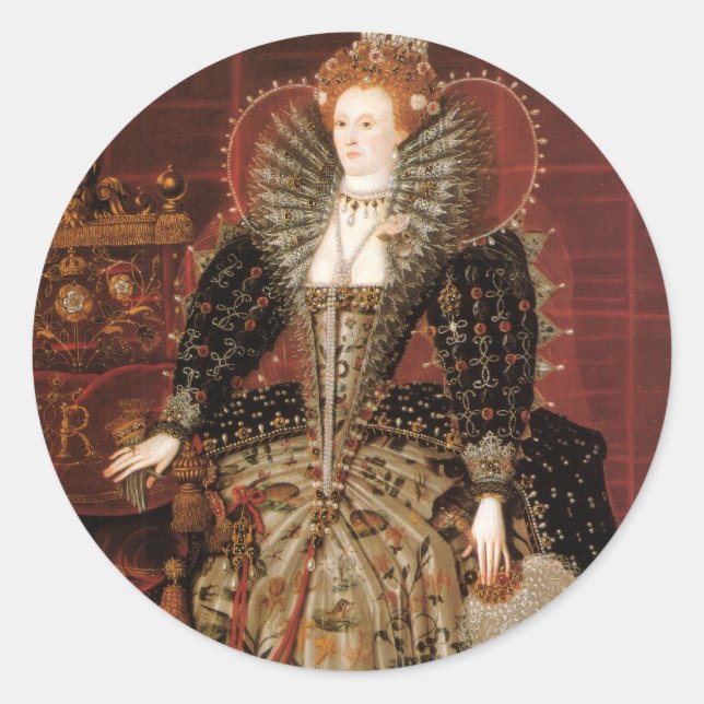 Pegatina Redonda Reina Isabel I de Inglaterra (Anverso)