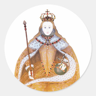 Pegatina Redonda Reina Isabel I - ilustracion histórico