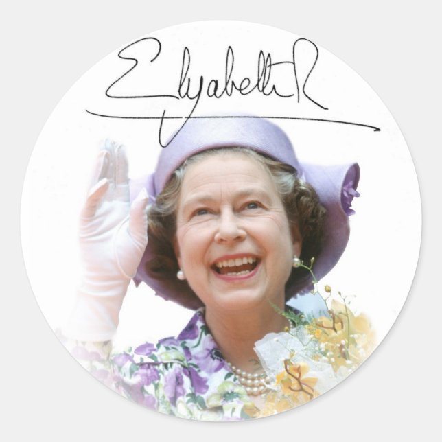 Pegatina Redonda Reina Isabel II (Anverso)
