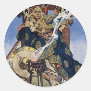 Pegatina Redonda Reina Maeve Princesa Guerrera Arte Fantástico