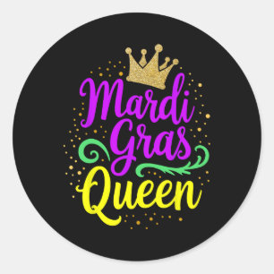 Pegatina Redonda Reina Mardi Gras Para Chicas Y Mujeres