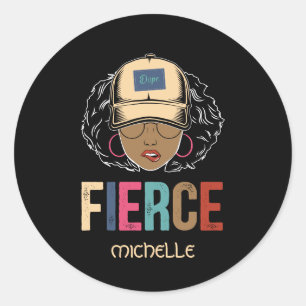 Pegatina Redonda Reina negra   Feroz   Mujer negra