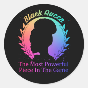 Pegatina Redonda Reina Negra La Pieza Más Poderosa Del Juego