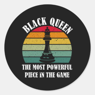 Pegatina Redonda Reina negra La pieza más poderosa Historia negra