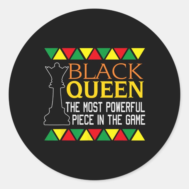 Pegatina Redonda Reina negra más poderosa de ajedrez afroamericano  (Anverso)