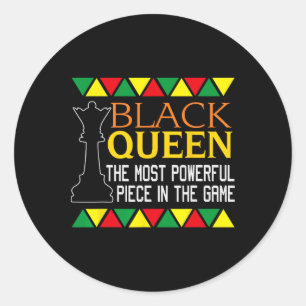 Pegatina Redonda Reina negra más poderosa de ajedrez afroamericano