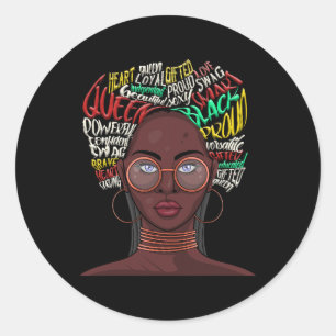 Pegatina Redonda Reina Negra Para Mujeres Afroamericanas Por La Nat