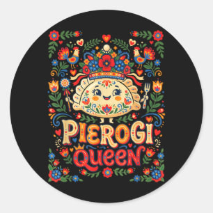 Pegatina Redonda Reina Pierogi Arte Folclórico Polaco - Lindo Wycin