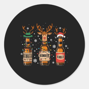 Pegatina Redonda Reinbeers Navidades divertidos de cerveza de reno 