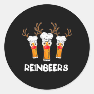 Pegatina Redonda Reinbeers Navidades divertidos de cerveza de reno