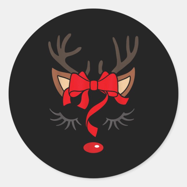 Pegatina Redonda Reindeer Antlers Christmas Outfit Women Girls Kids (Anverso)