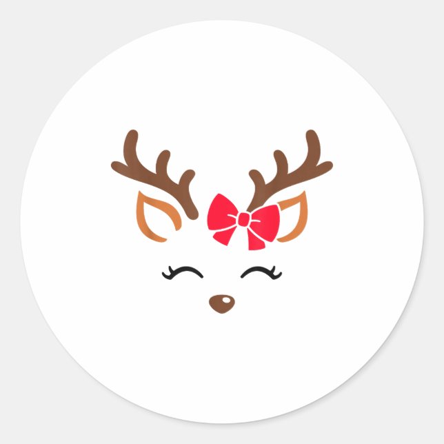 Pegatina Redonda Reindeer Face Gles Christmas Costume Xmas Pajama G (Anverso)