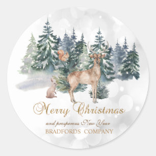 Pegatina Redonda Reindeer, Forest, Bokeh Company