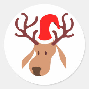 Pegatina Redonda Reindeer Santa Hat