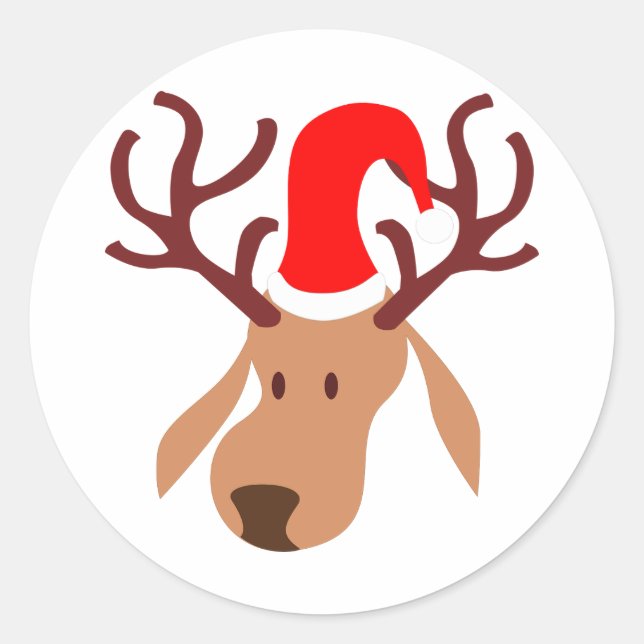 Pegatina Redonda Reindeer Santa Hat (Anverso)