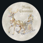 Pegatina Redonda Reindeer Sleigh Christmas Sticker<br><div class="desc">Hermoso reno Sleigh Christmas Sticker</div>