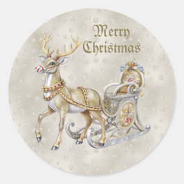 Pegatina Redonda Reindeer Sleigh Christmas Sticker