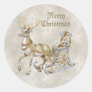 Pegatina Redonda Reindeer Sleigh Christmas Sticker