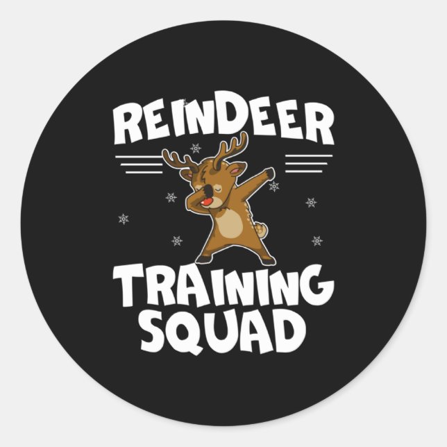 Pegatina Redonda Reindeer Training Squad Deer Team Xmas Running New (Anverso)