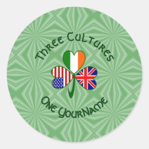Pegatina Redonda Reino Unido Irlanda EE.UU. Banderas Nombre del Sha