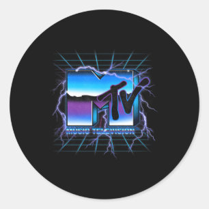 Pegatina Redonda Rejilla de MTV Relámpago Estilo Eléctrico Vintage 