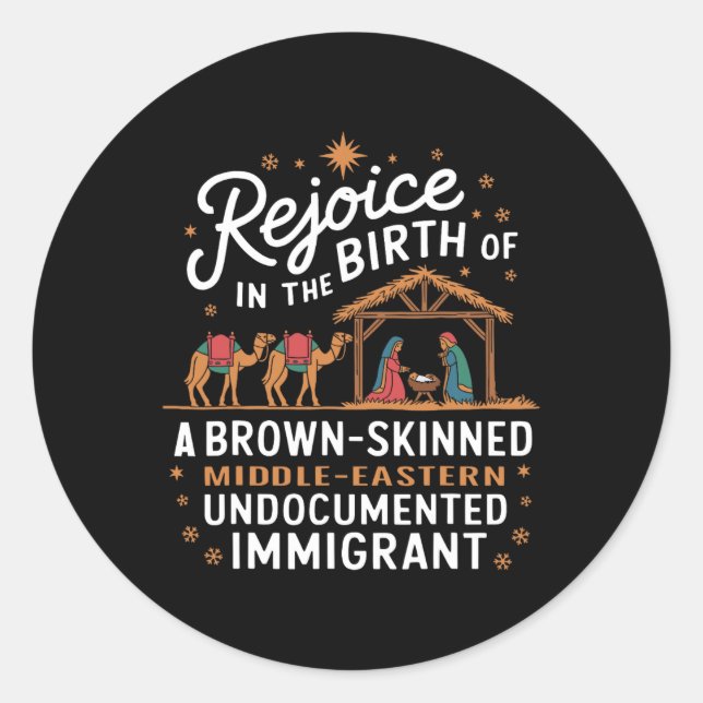 Pegatina Redonda Rejoice In The Birth Of A Brown Skinned Christmas  (Anverso)