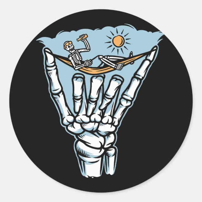 Pegatina Redonda Relajación del esqueleto a mano gigante (Anverso)