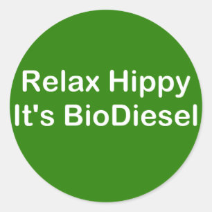 Pegatina Redonda Relájate hippy, es bioDiesel