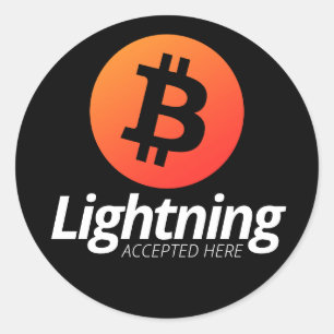 Pegatina Redonda Relámpago de Bitcoin aceptado aquí