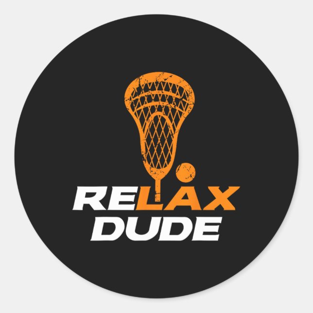 Pegatina Redonda Relax Dude Lacrosse Lax Stick V6 Naranja (Anverso)