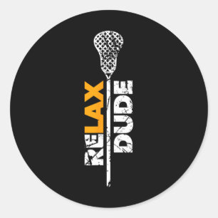 Pegatina Redonda Relax Dude Lacrosse Stick Acento Naranja