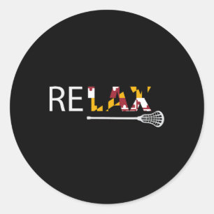 Pegatina Redonda Relax Maryland Flag Lacrosse Lax Stick Hombres Muj