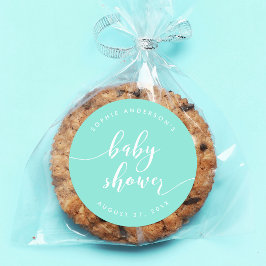 Pegatina Redonda Relax Script Baby Shower Mint